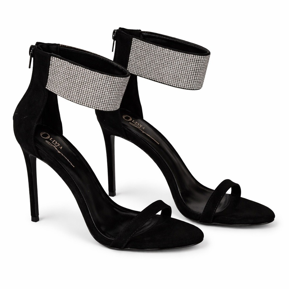 Olivia Jaymes Black Rhinestone Ankle Strap Stiletto Heels Sandals Womens Size 10